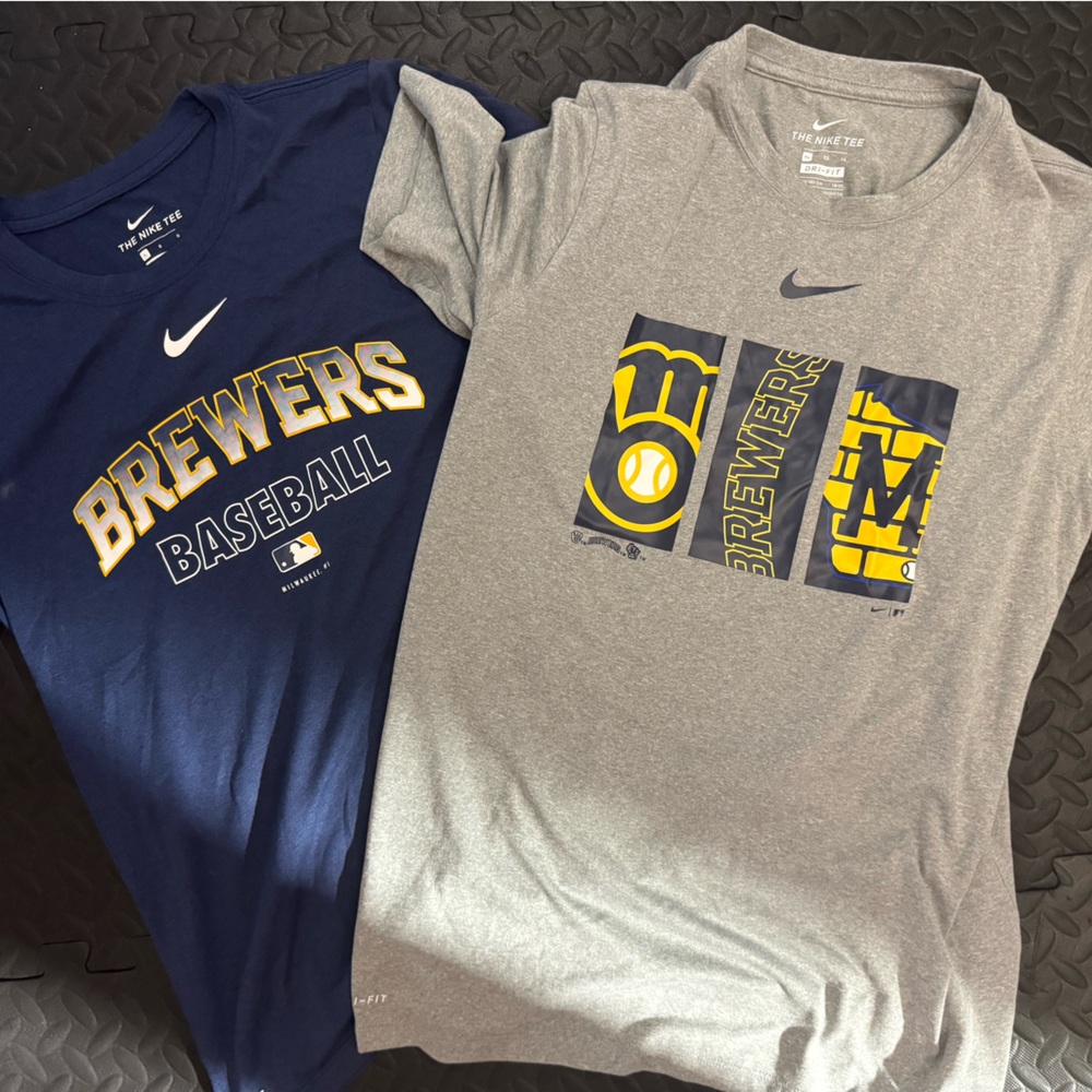 Nike Brewers Graphic T-Shirts in Blue and Gray Boys L and XL